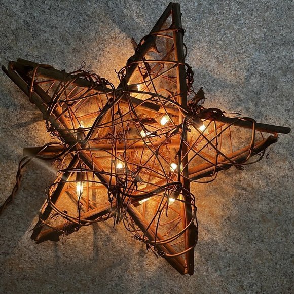 Kurt S Adler 10-Light Rattan Natural Star Tree Topper Rustic Farmhouse - Picture 3 of 4